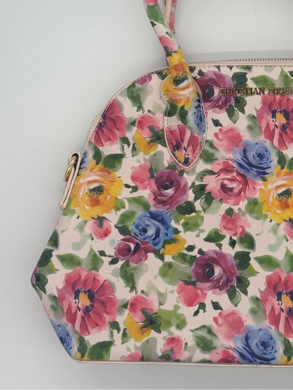 Floral Print Dome Satchel Handbag - Multicolor